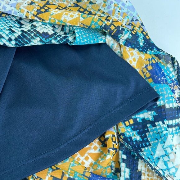 Bisou Bisou Dress Size 4 Blue Yellow Abstract Hi Low Sleeveless Elastic Waist - Picture 6 of 10